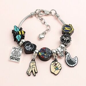 Silver Plated Wednesday Theme Series Addams Family Charm Bracelet